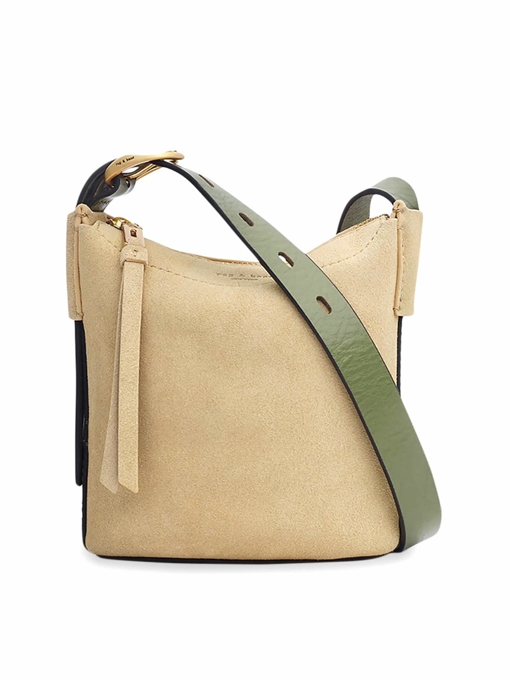 Rag & Bone Belize Mini Suede Fall Bucket Bag in Cream with Olive Green Strap